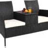 Casaria Tuinbank Polyrattan – 2 Zitter Incl. Tafel & Kussens – Zwart -Tuingereedschap Serie Winkel 1200x939 3