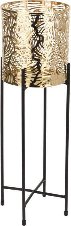 Set Van 2x Stuks Plantenpotten Goud Op Metalen Standaard 35 Cm En 45 Cm Hoogte -Tuingereedschap Serie Winkel 379x1200