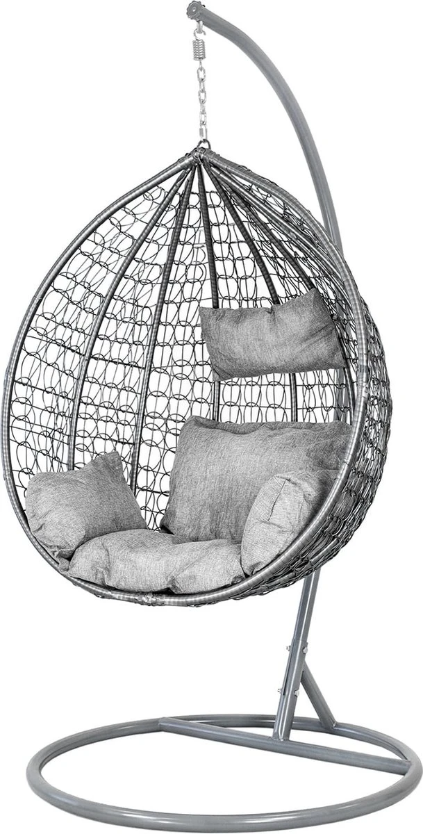Hangstoel - Ei Stoel - Met Grijze Standaard & Kussens - Tot 125kg 3 Hangstoel - Ei Stoel - Met Grijze Standaard & Kussens - Tot 125kg