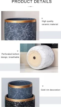 Bloempotten Binnen - Keramiek - Gouden Rand - Bloempot Buiten - Afvoergat 24 Cm - Wit Zwart – Groot -Tuingereedschap Serie Winkel 686x1200 6