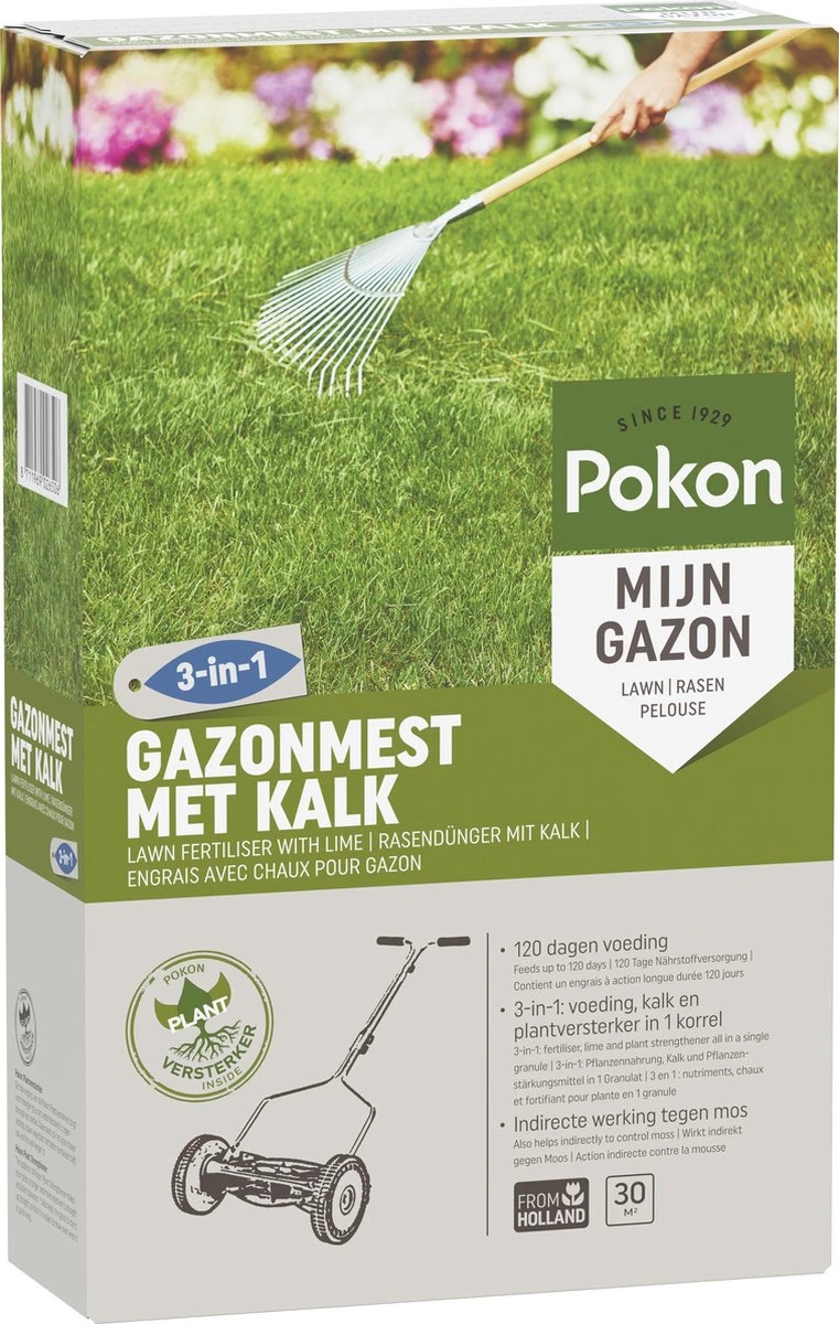 Pokon Gazonmest Met Kalk - 2kg - Mest - Geschikt Voor 30m² - 120 Dagen Voeding 3 Pokon Gazonmest Met Kalk - 2kg - Mest - Geschikt Voor 30m² - 120 Dagen Voeding - Afbeelding 2