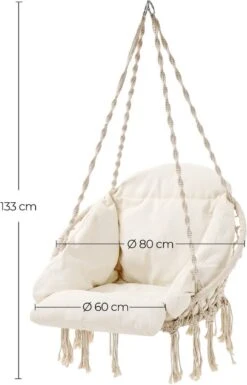 Hangstoel, Hangschommel, Hangstoel Met Een Dik Kussen, Tot 120 Kg Belastbaar, Voor Tuin, Balkon, Woonkamer, Terras, Scandinavische Stijl, Modern, Beige HMDC042M01 -Tuingereedschap Serie Winkel 770x1200