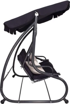 Springos Schommelbank | Linda-Schommel | 3-zits | Waterafstotend | Inclusief 2 Kussens | Verstelbare Luifel | 162 X 200 X 120 Cm | Zwart -Tuingereedschap Serie Winkel 813x1200 5