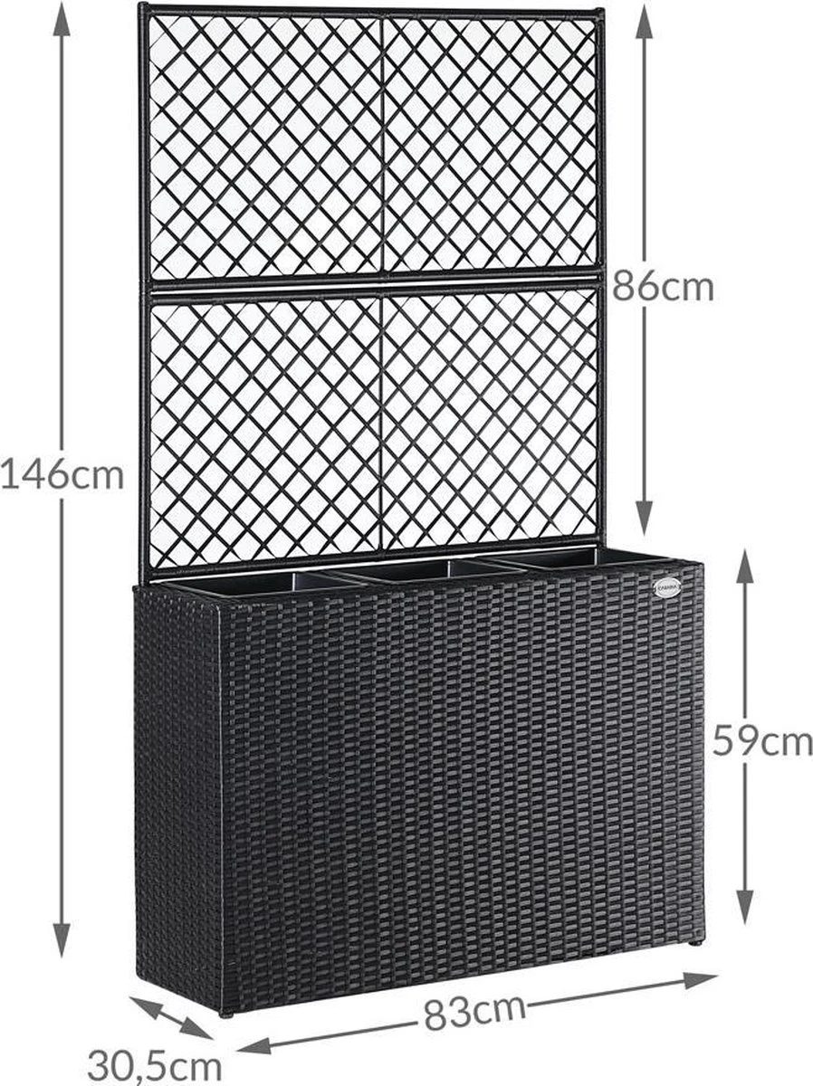 Casaria Polyrattan Plantenbak - Met Klimoprek - 3 Bakken Zwart 10 Casaria Polyrattan Plantenbak - Met Klimoprek - 3 Bakken Zwart - Afbeelding 8