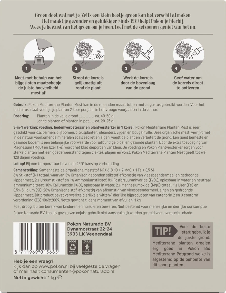 Pokon Mediterrane Planten Mest - 1kg - Meststof - 3-in-1 Werking 4 Pokon Mediterrane Planten Mest - 1kg - Meststof - 3-in-1 Werking - Afbeelding 2