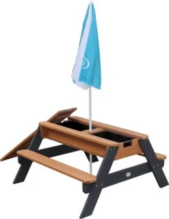 AXI Nick Zand & Water Picknicktafel In Antraciet/Bruin - Parasol Blauw/Wit - Picknick Tafel Voor Kinderen Van Hout -Tuingereedschap Serie Winkel 930x1200 1